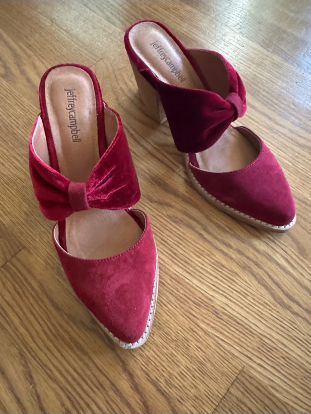 Jeffrey Campbell Burgundy Velvet Bow Pointed Mules